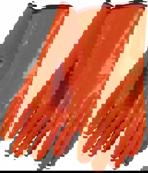 Chemical Resistant Gloves: Large, 28 mil Thick, Polyvinylchloride, Supported